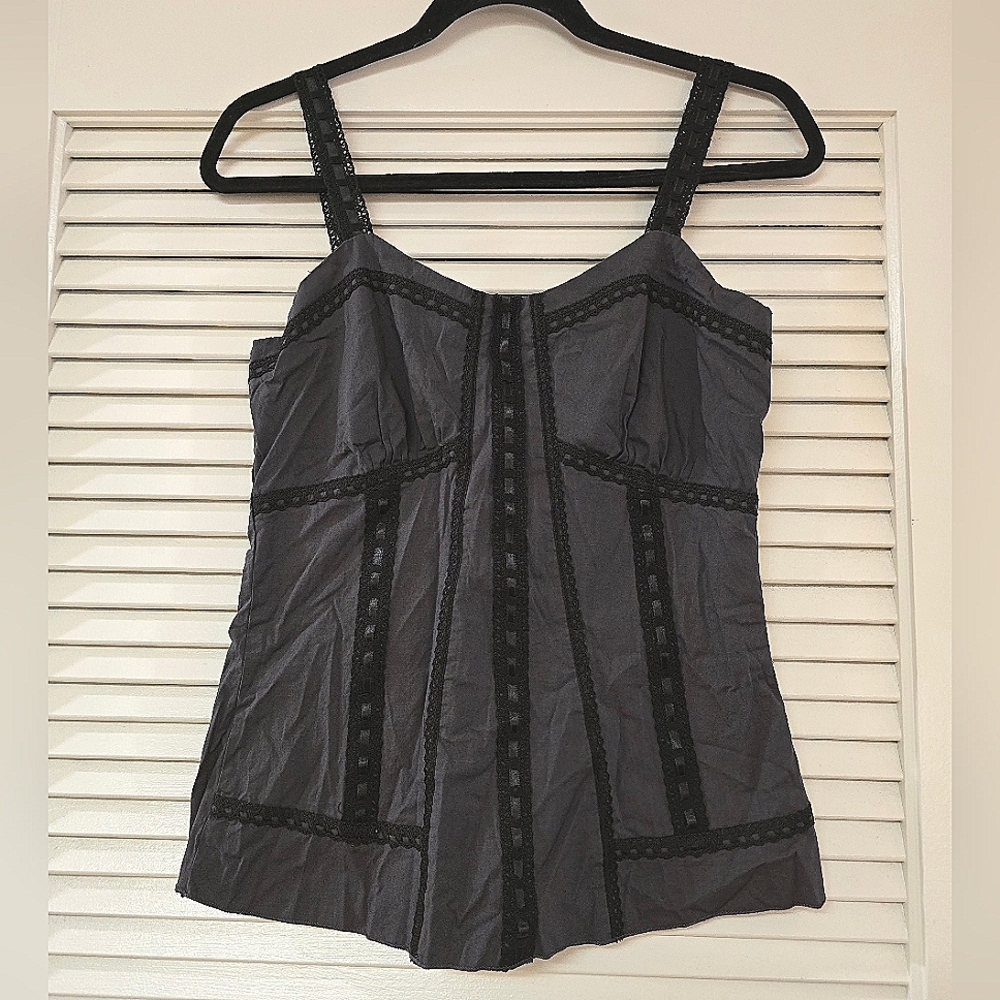Black Orchid - Black & Grey Cotton Crochet Bodice Sleeveless Top W Back Zipper